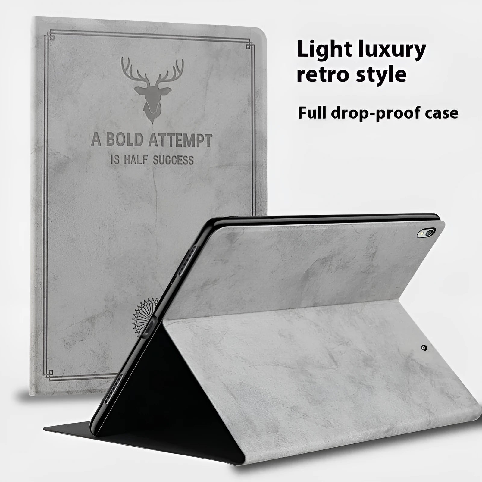 TPU leather clamshell iPad protective case shown in dark blue elk colour.
