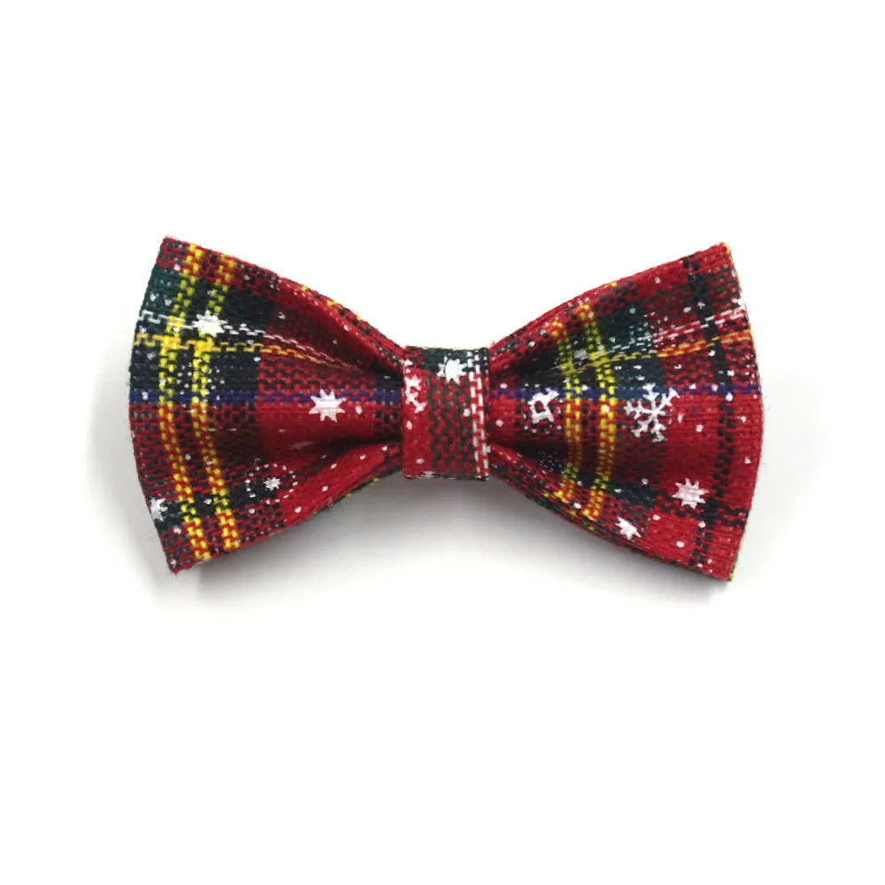 Red Christmas pet collar set with matching traction rope, bow, chest-back harness and waste bag holder