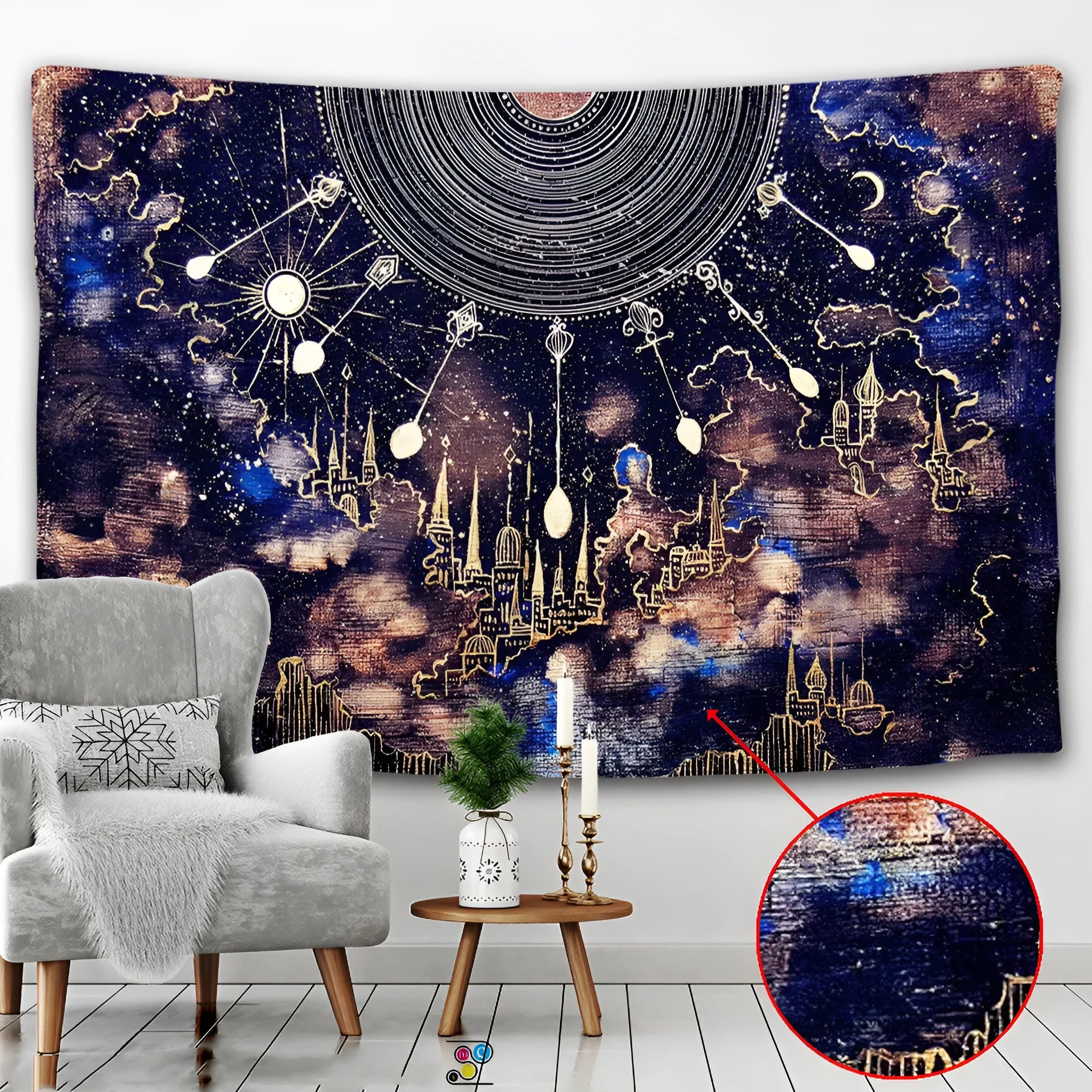 Nordic style tapestry wall hanging in polyester fabric available in multiple sizes