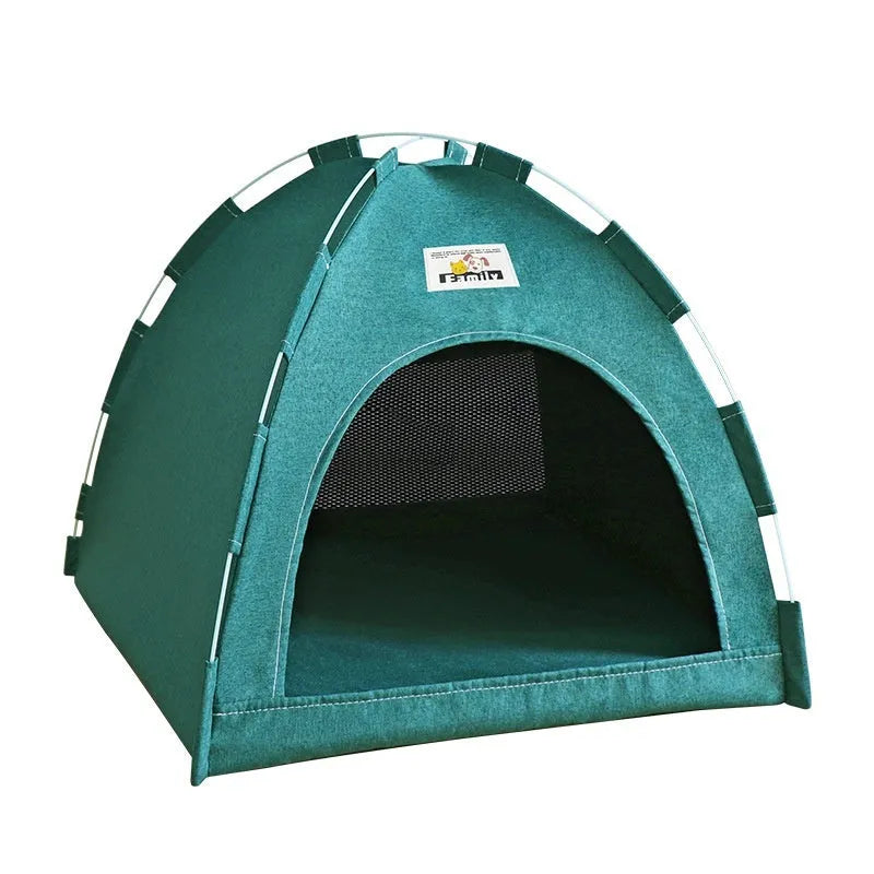 Grey removable-cover pet tent bed for cats and small dogs measuring 36cm.