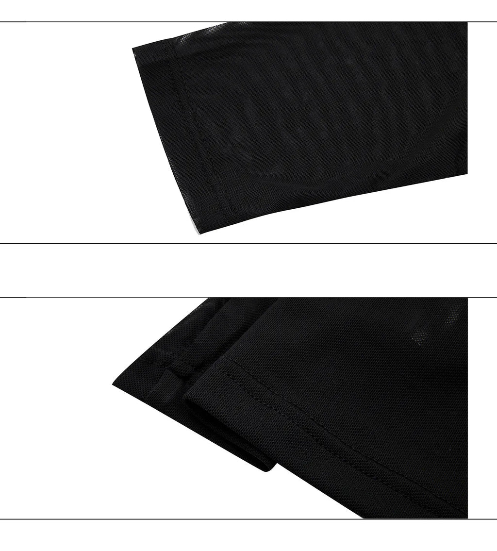 Niche Mesh Ice-feeling Slim Bottoming Shirt long sleeve top in black or white, slim fit.