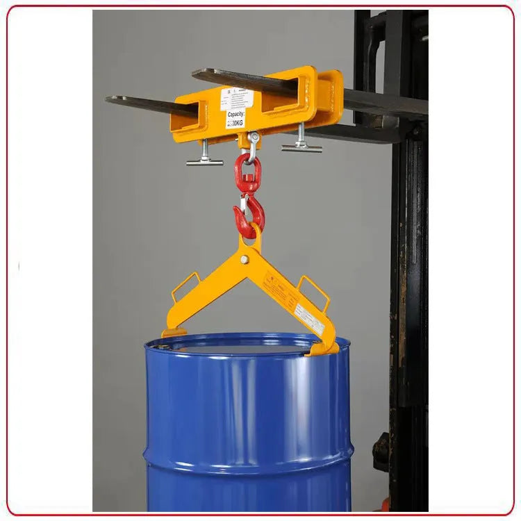 MK forklift rotatable crane hook with safety locking device on iron construction.
