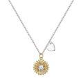 Adjustable 925 silver sunflower necklace with daisy-petal pendant on a cross chain.
