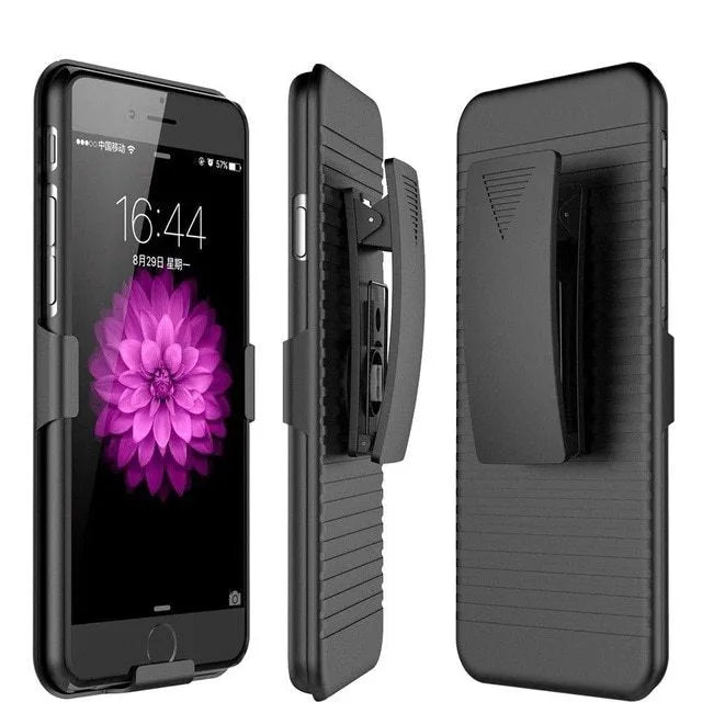 Black plastic back slide sleeve phone case with belt clip and striped design for iPhone