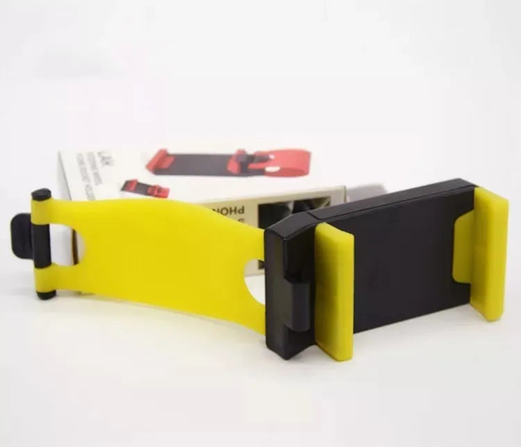 A black car steering wheel mobile phone holder made of ABS plastic.