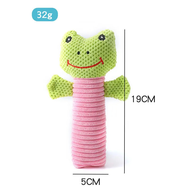 Dog squeaky chew toy in stuffed animal shape for dental cleaning, 19cm long