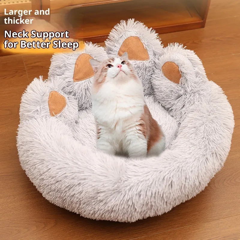 Plush thickened pet bed in coffee colour with hand-shaped brush nest design, a large dog mat for indoor use.
