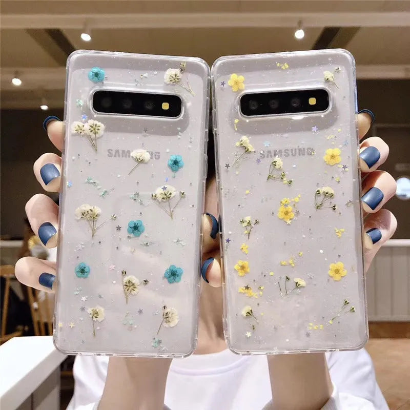Samsung floral epoxy TPU phone case in blue with floral design for Galaxy S10