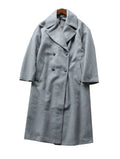 Gray mid-length double breasted woolen coat for women with button front and loose fit