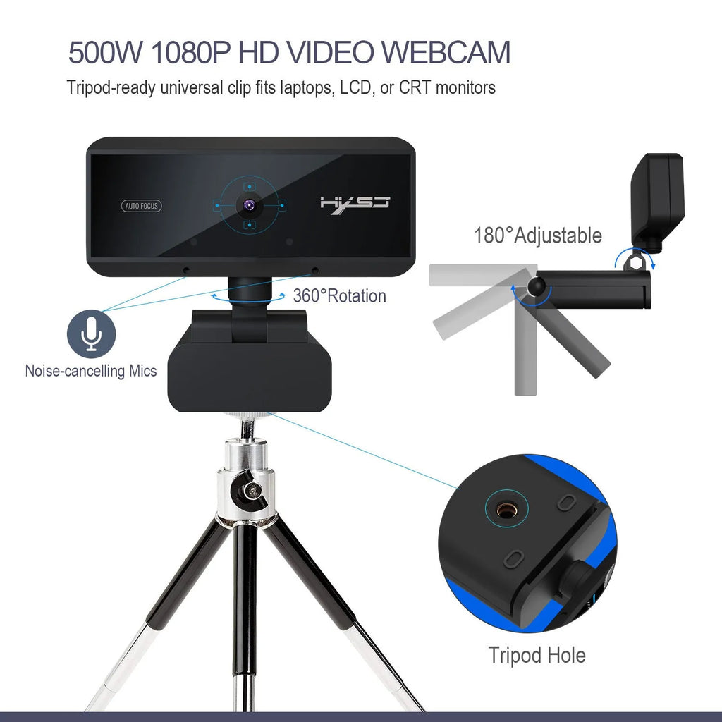 Black 5MP autofocus desktop webcam with 1.7m cable