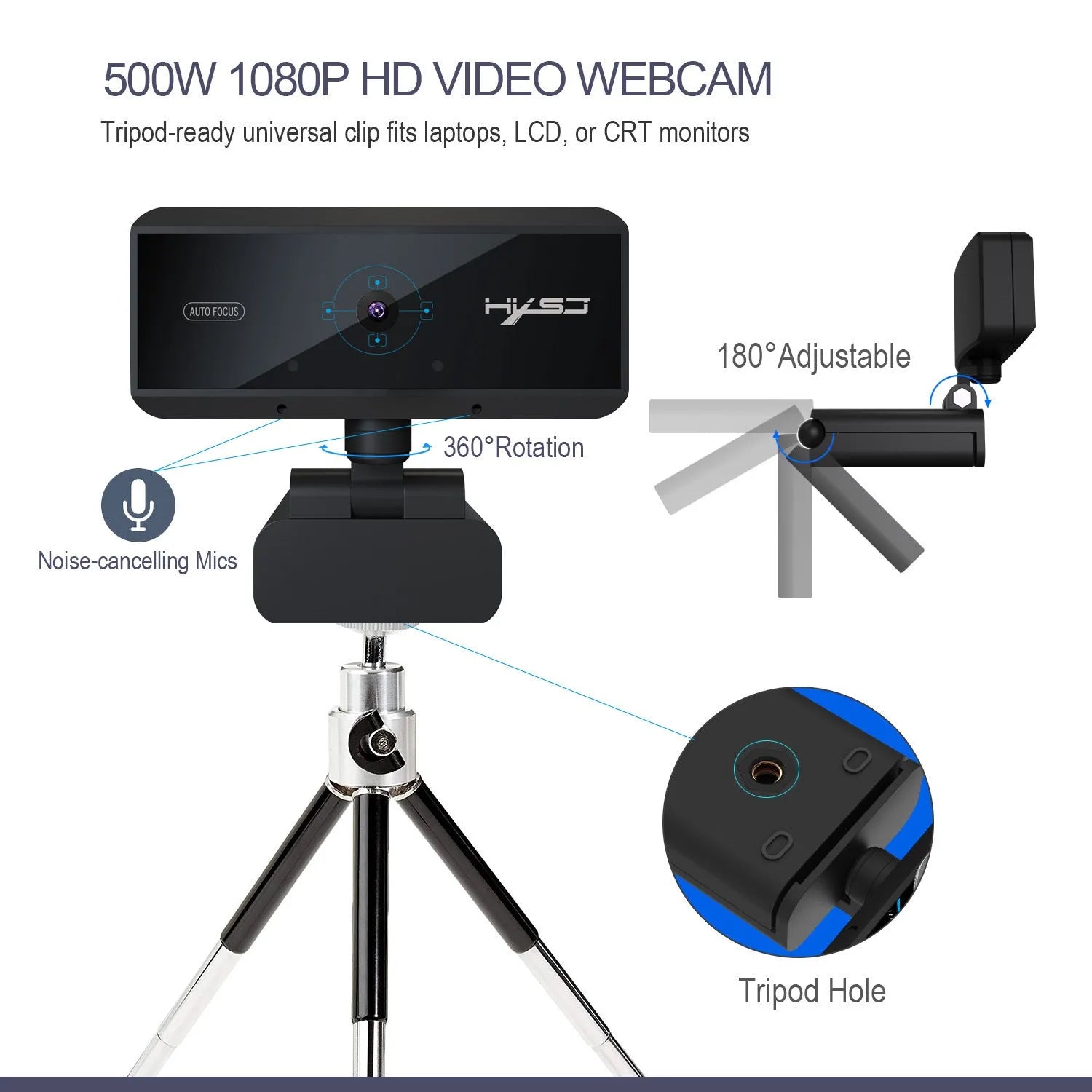 Black 5MP autofocus desktop webcam with 1.7m cable
