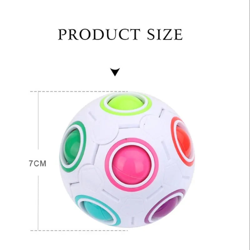 Rainbow coloured ball puzzle toy showing 11 moveable balls inside 7cm plastic sphere