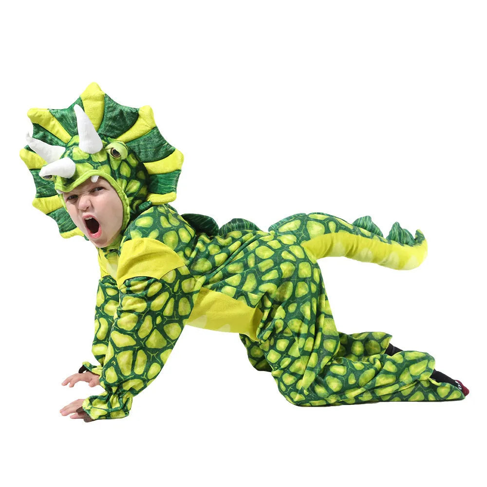 Children's Jurassic dinosaur Halloween costume in multiple colours including green and orange.