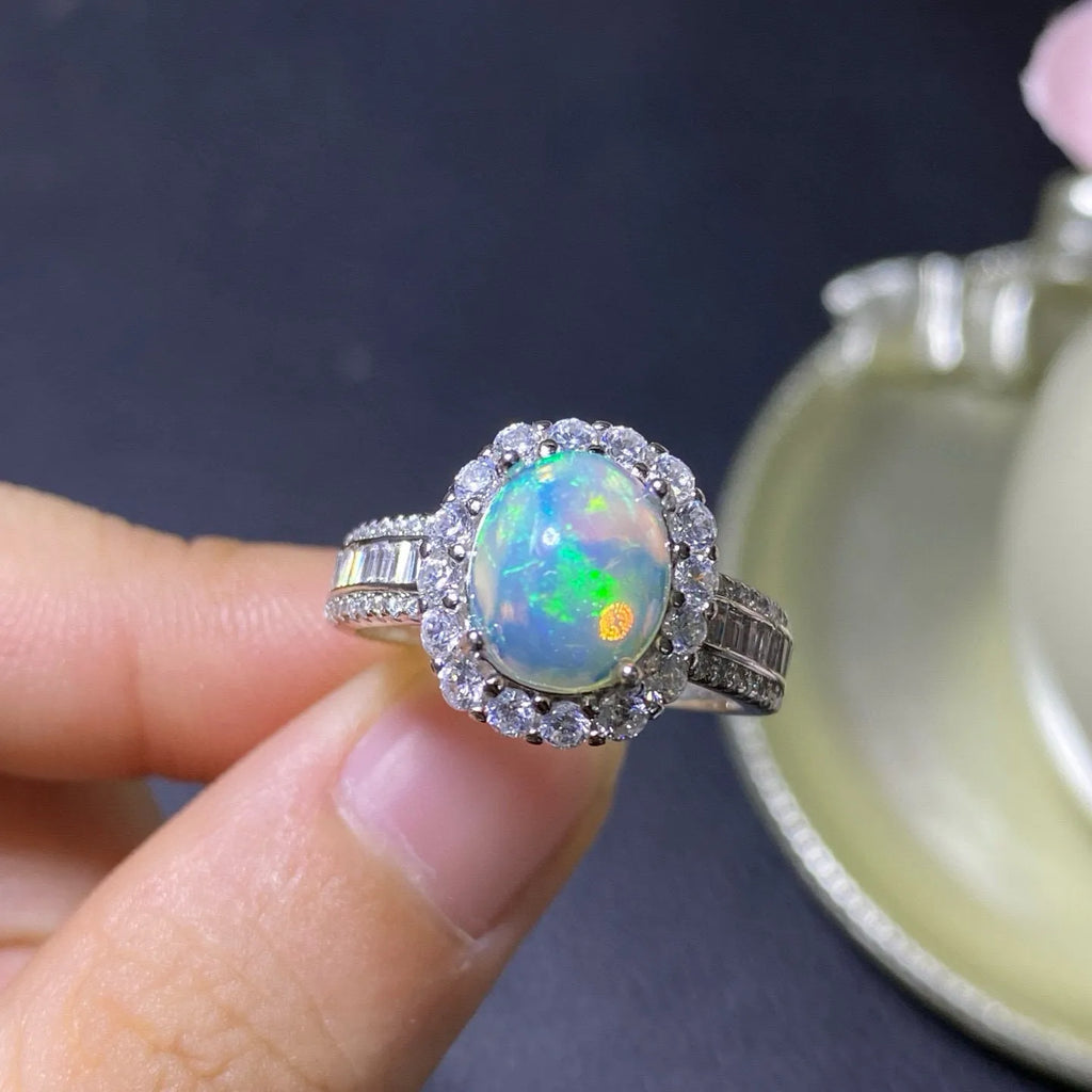Handmade silver opal ring with opening design in choice of plating colours