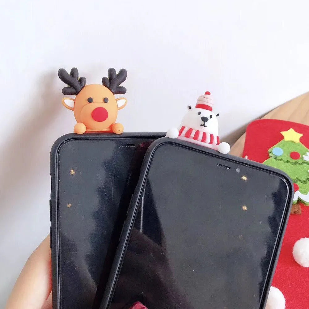 Christmas-themed silicone back cover case for iPhone on a red background.