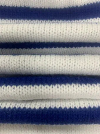 Sapphire Blue striped British style pullover jumper with contrast colour design and round neck