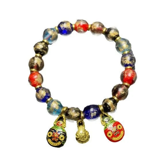 Ancient French glaze year glass bracelet with geometric auspicious patterns in court style
