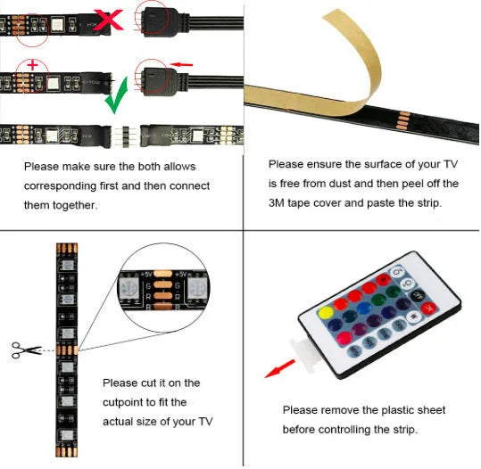 USB LED TV background light strip with colour temperature A B options and lengths 0.5M 1M 2M