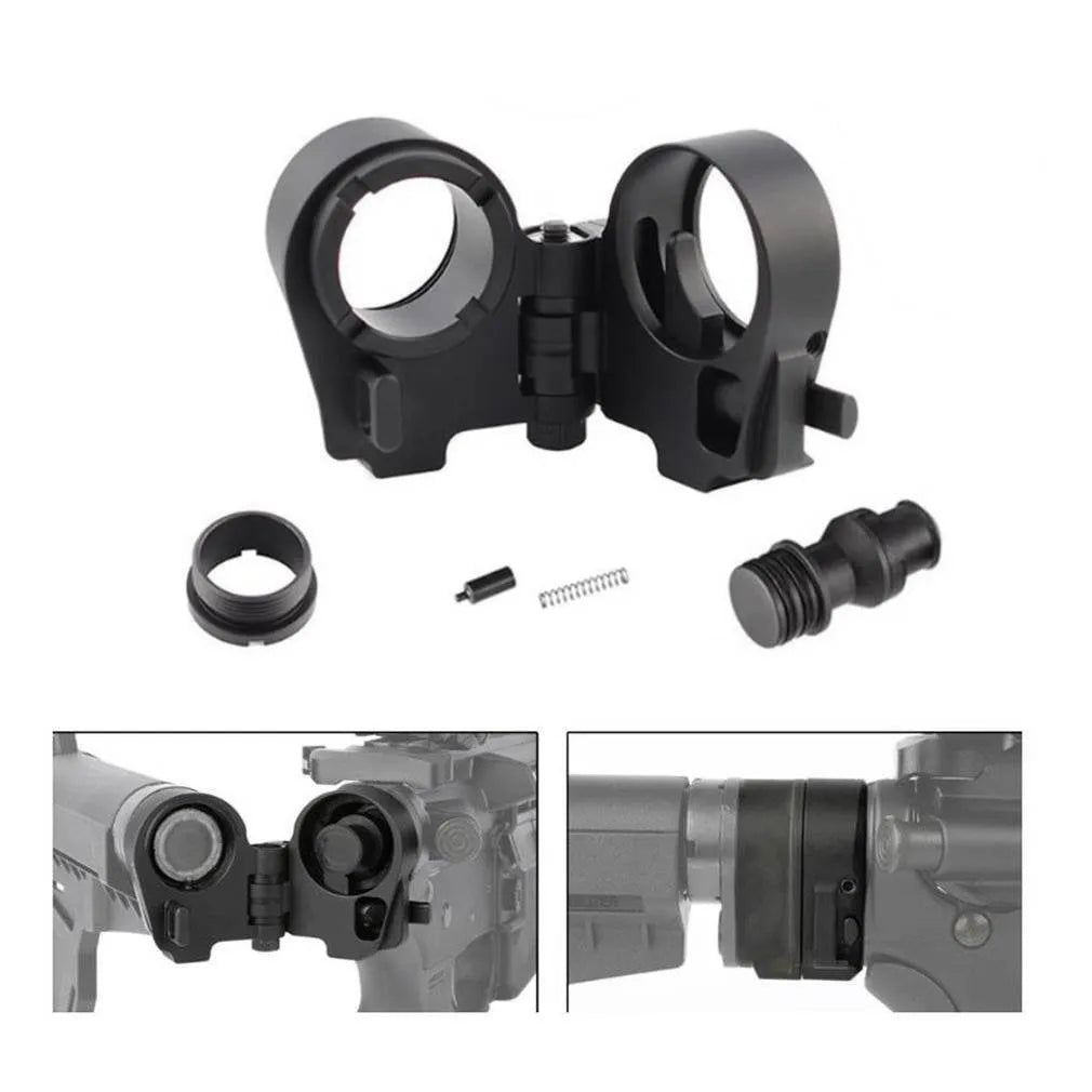 CNC machined aluminium third generation folding stock adapter with black DLC finish for AR-15 and AR-10 rifles