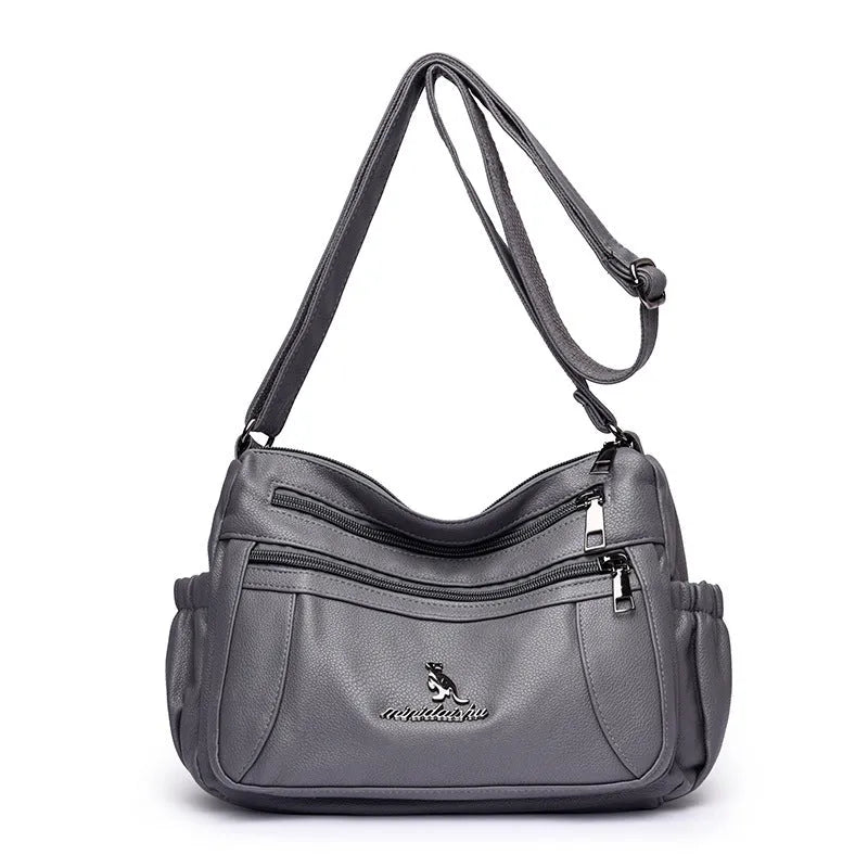 Urban simplicity PU leather cross body bag with stitching details, large capacity multi compartments, available in six colours