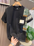 Men's camouflage slim fit polyester pullover T-shirt in black, front view, for summer daily wear.
