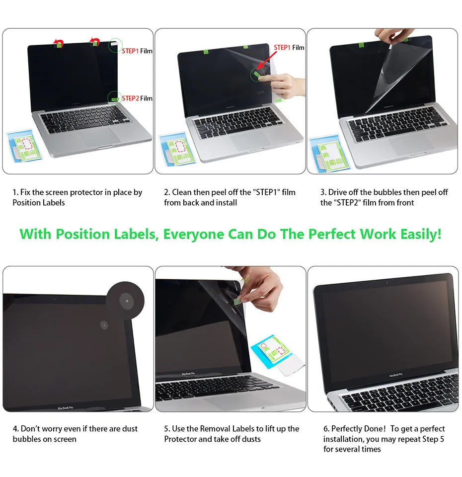 Matte screen protector film for 13-inch MacBook Pro with installation tools