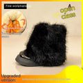 Women's black fleece-lined snow boots with a round toe, low top, and waterproof platform sole.