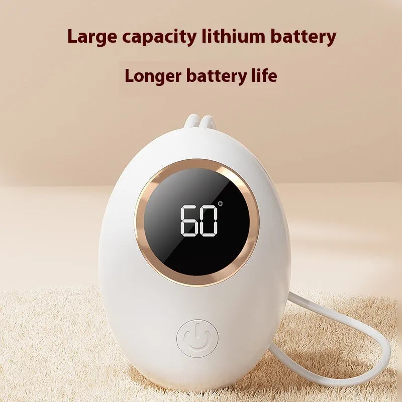 A digital display hand warmer power bank in a choice of colours, showing its USB port.