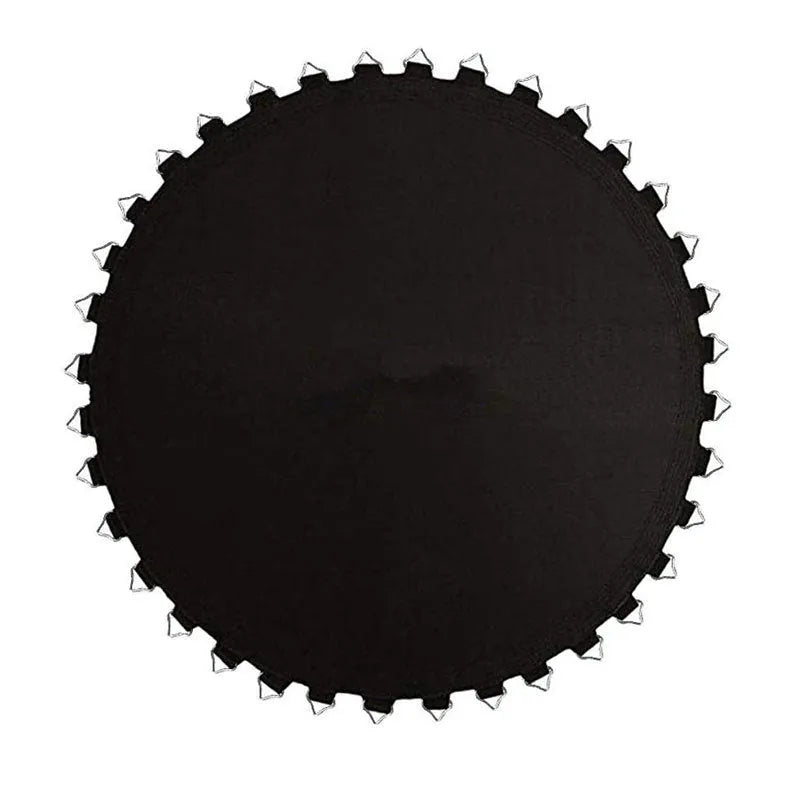 Round white trampoline elastic fabric with multiple button attachments for safety net repair.