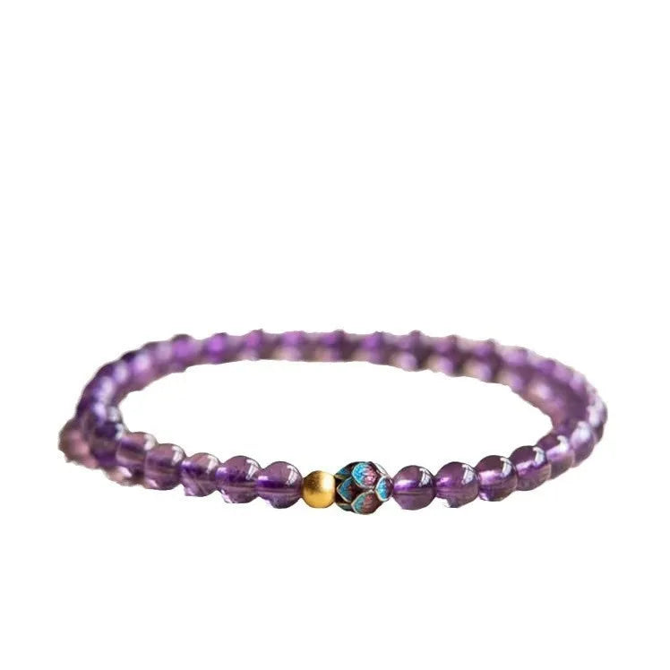 Nine purple lotus bracelet with mixed materials and retro styling for women.
