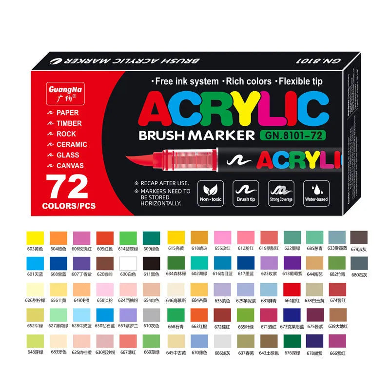 Set of straight liquid acrylic marker pens with soft heads for painting and graffiti art.
