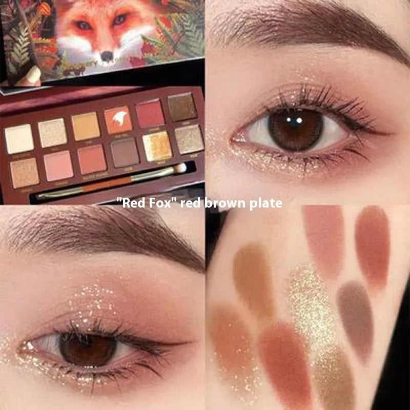Explorer twelve-colour animal eye shadow palette showing eight themed designs in compact case