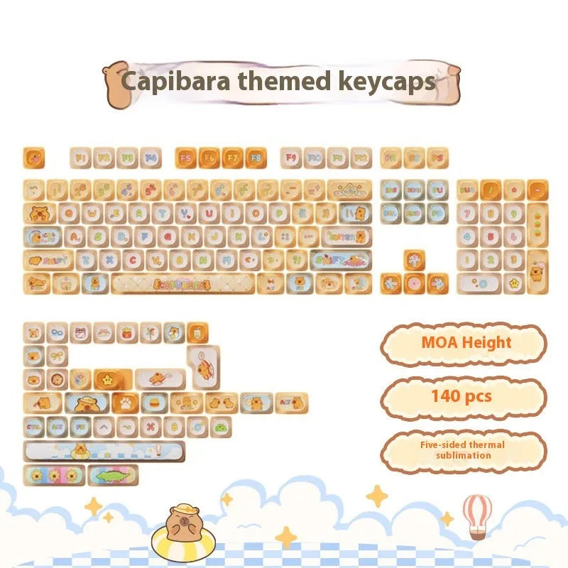 Full set of colourful cartoon pig party themed keycaps for mechanical keyboards