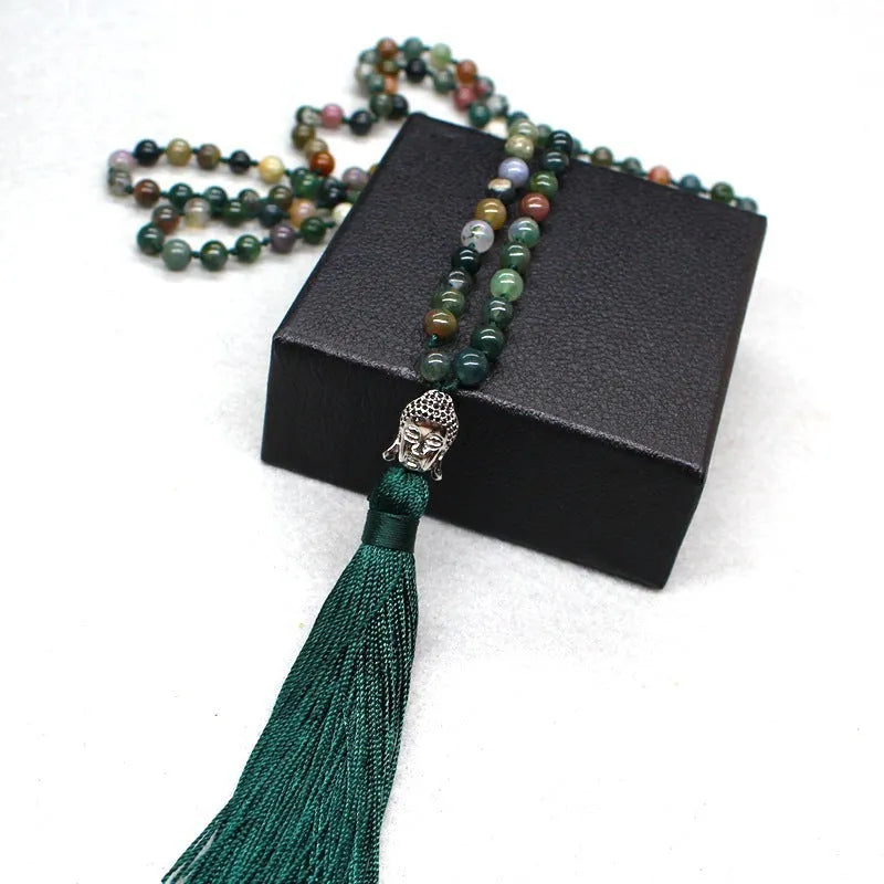 Indian agate blessing necklace with 108 round 6mm beads on a string.