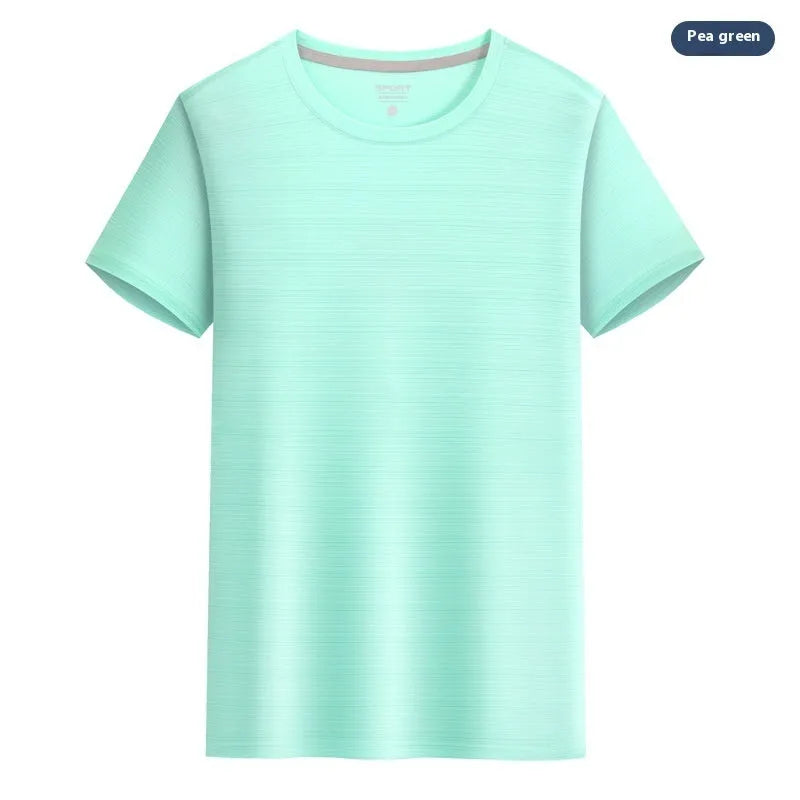 Crystal silk round neck t-shirt in solid colours with quick-drying polyester and spandex fabric