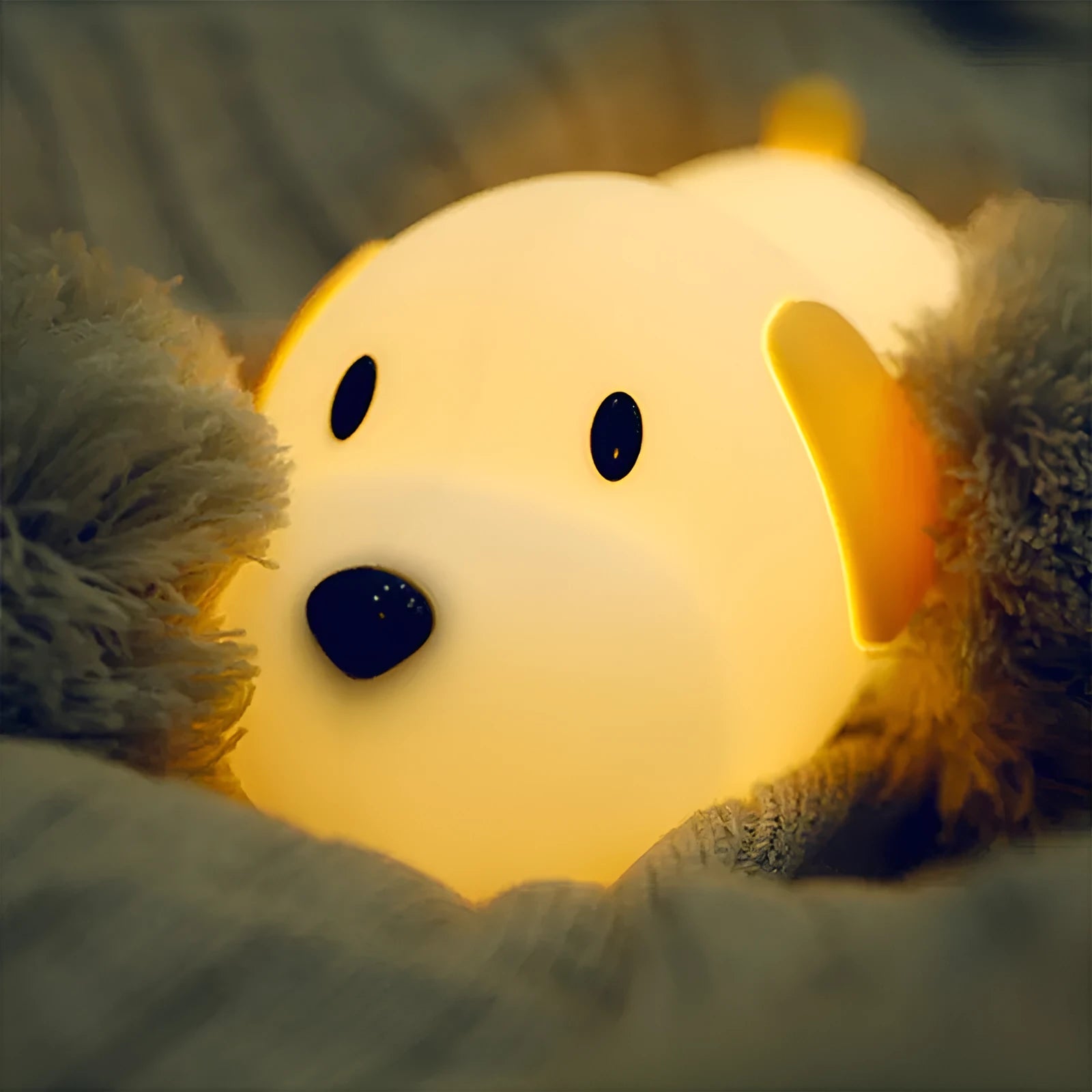 Soft silicone rechargeable night light with animal design and touch-sensitive nose for dimming
