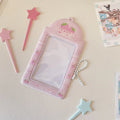 PVC card holder pendant with Strawberry or Four-Leaf Clover cartoon design on clear sleeve.
