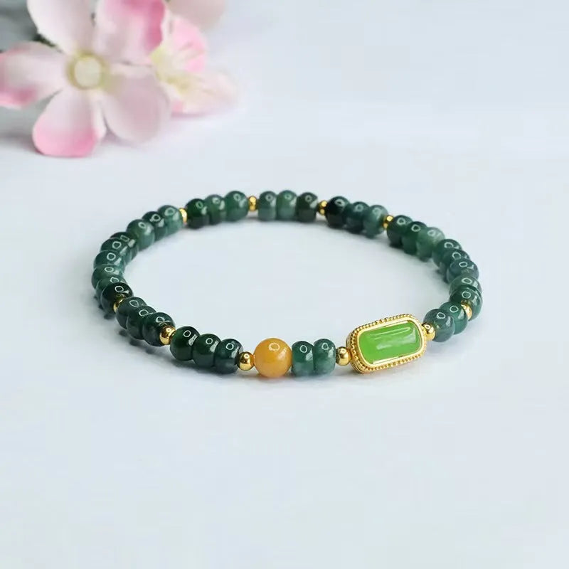 Natural stone blue water jade abacus bead bracelet with electroplated jasper and topaz geometric elements