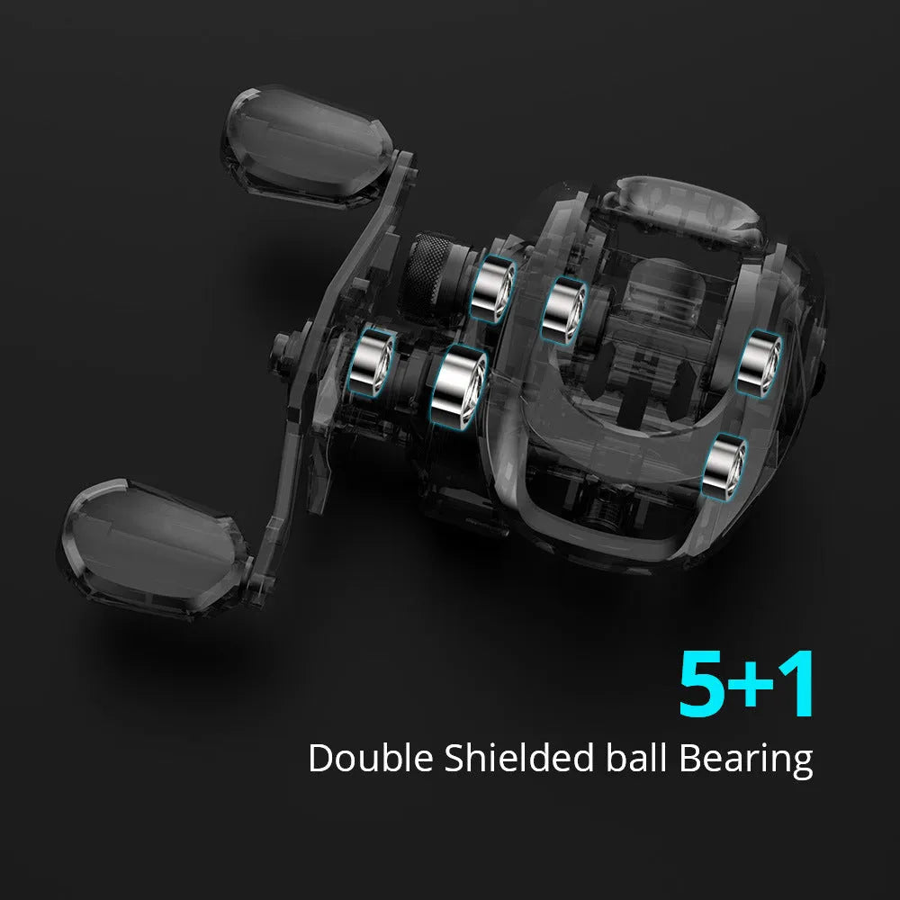Drip wheel fishing reel showing left and right hand wheel configurations with rocking wheel line mechanism