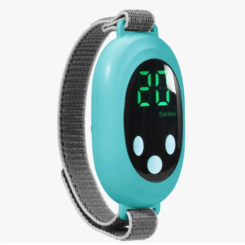 Micro-current hand-held soothing instrument in green with digital display and remote control