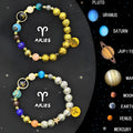 Two natural stone beaded bracelets with zodiac animal symbols on an adjustable string.