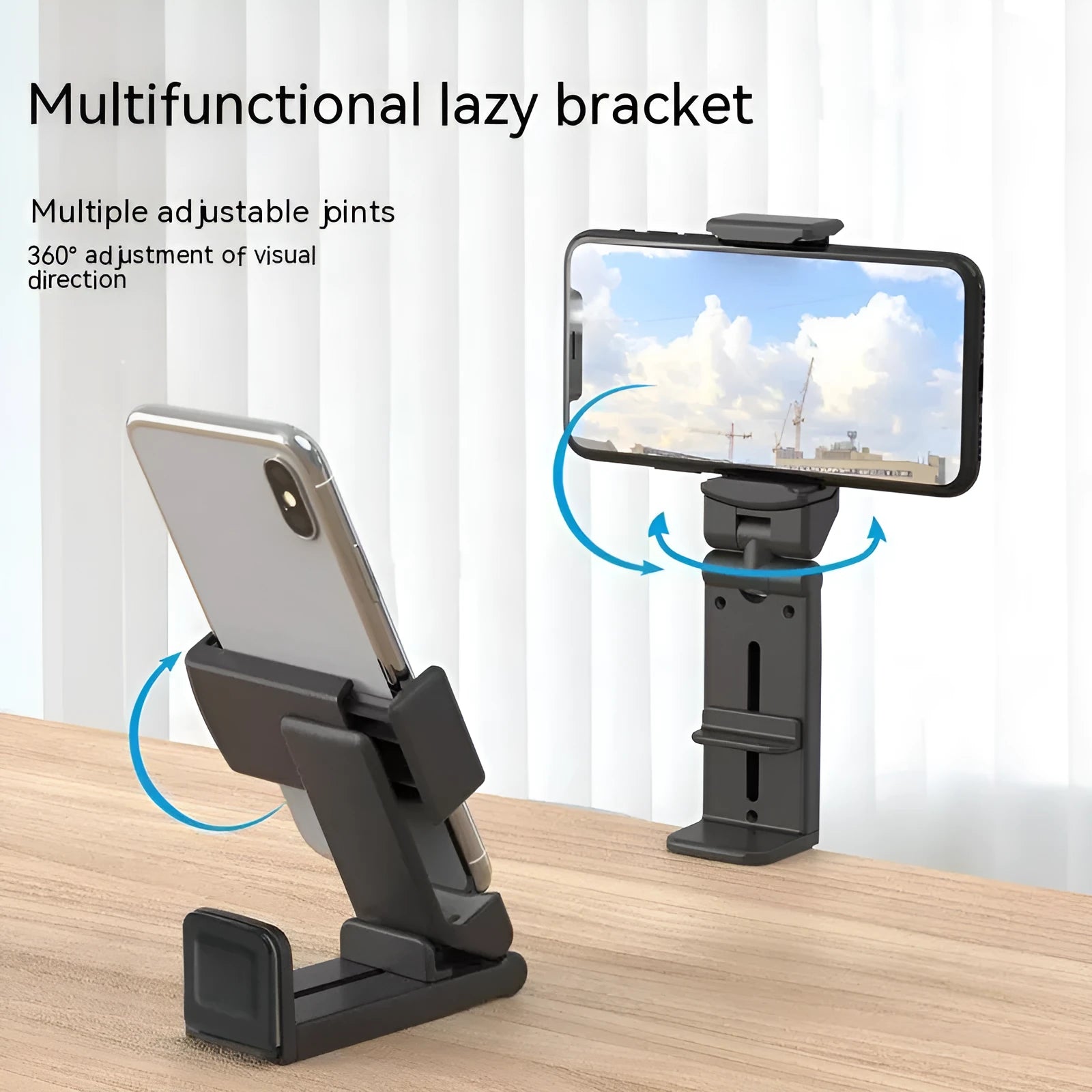 360-degree rotary collapsible phone holder in H22 Black on desktop