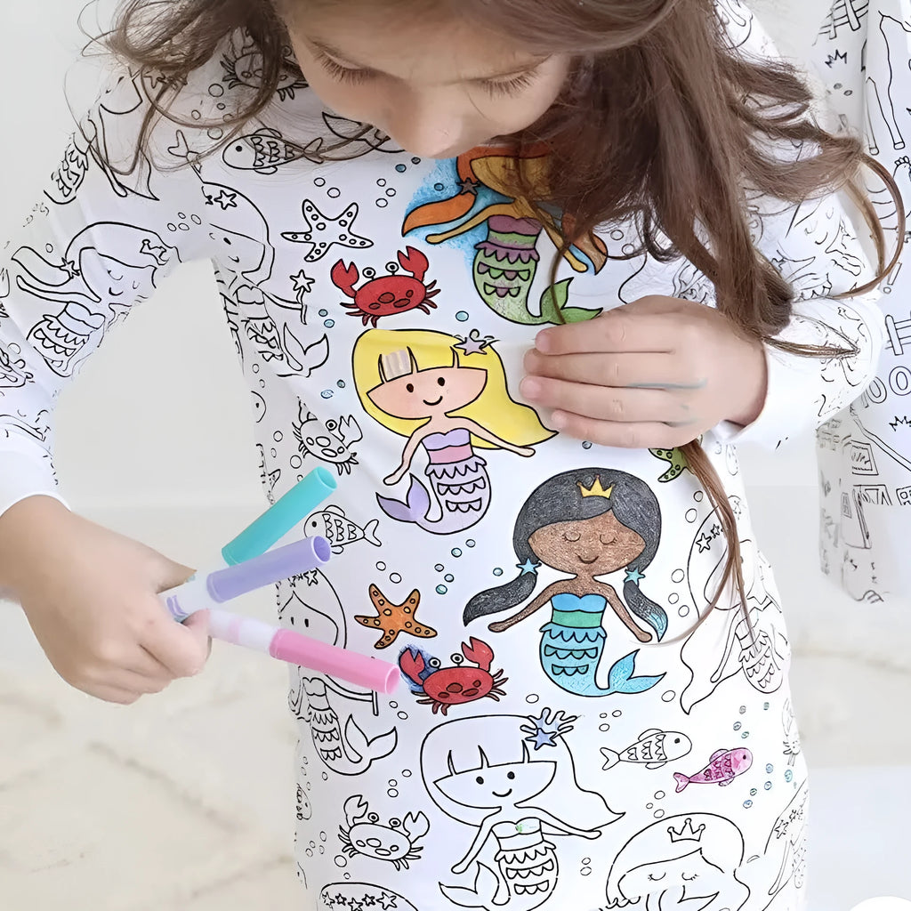 children's cotton ammonia DIY graffiti pajama set with pullover top and shorts in cartoon pattern