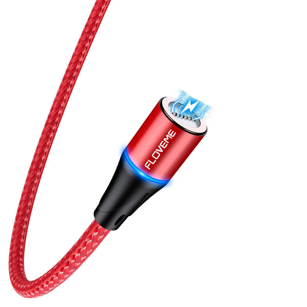 Black magnetic charging cable with LED light indicator for Apple and Android smartphones