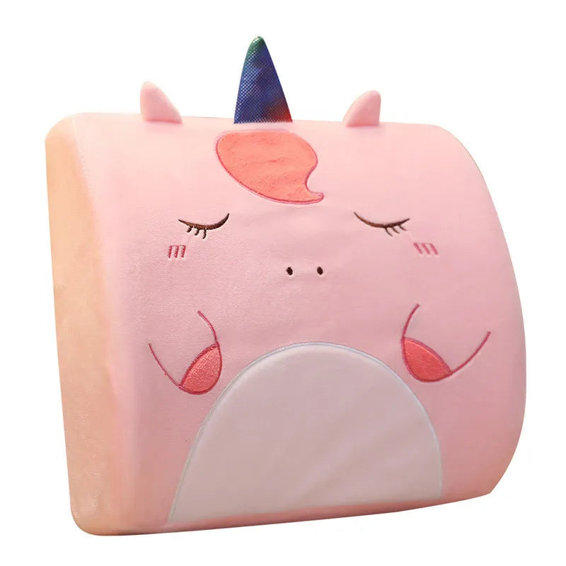 Colourful cartoon memory foam cushion for car seat, showing embroidered husky design and removable inner core.
