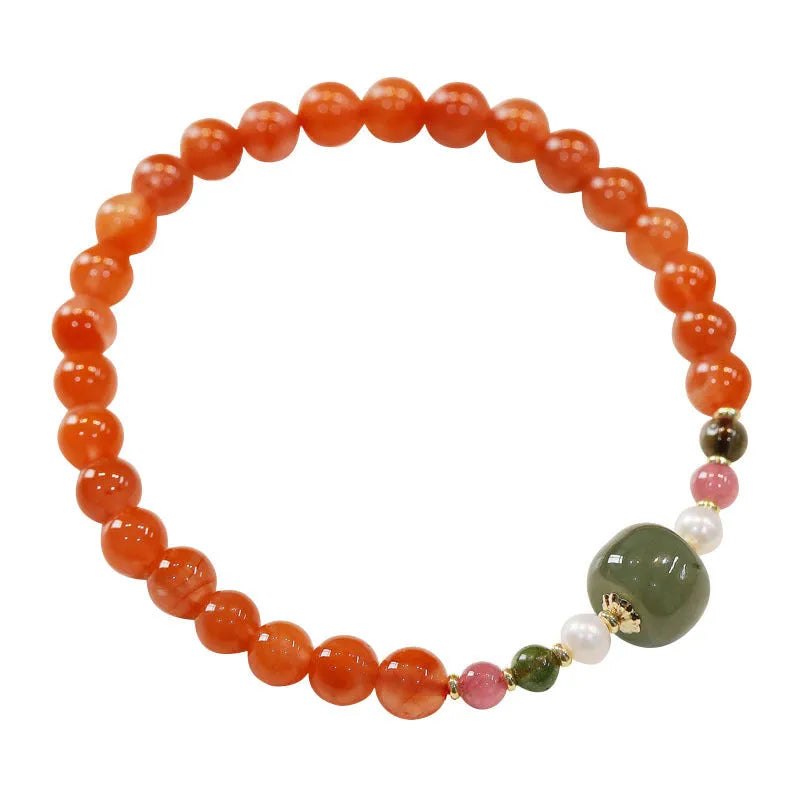 Round bead bracelet made from deep cherry red Southern Red Agate with ethnic retro style