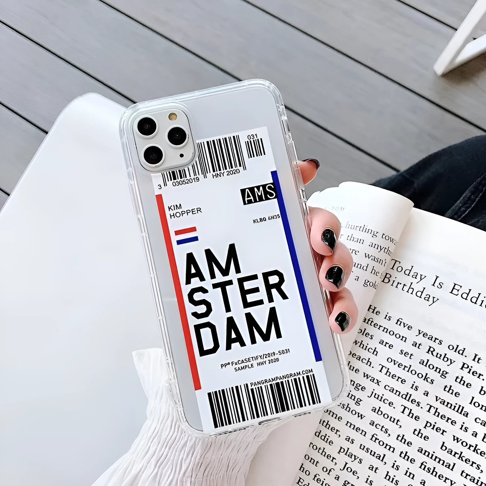 Graffiti design ticket phone case for iPhone models in blue red or green colours