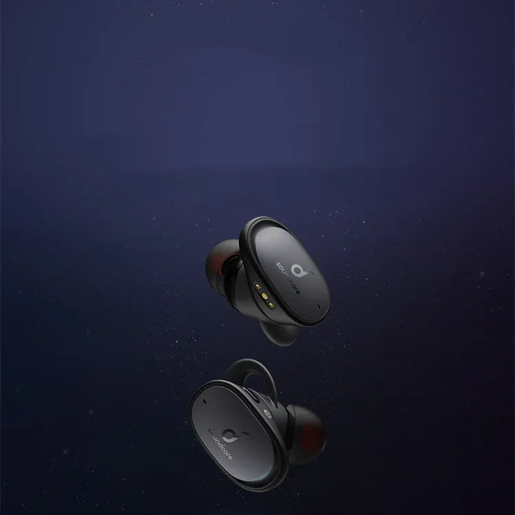 Black in-ear Bluetooth headset with dual earbuds and Bluetooth 5.0 for stereo calls and music