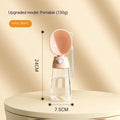 Portable dog water bottle and feeder bowl for outdoor travel in yellow, pink, or brown.