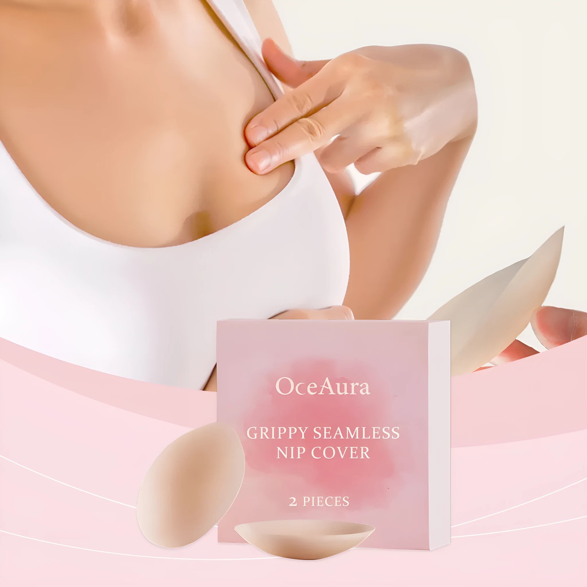Two reusable adhesive silicone chest patches for invisible nipple concealment.